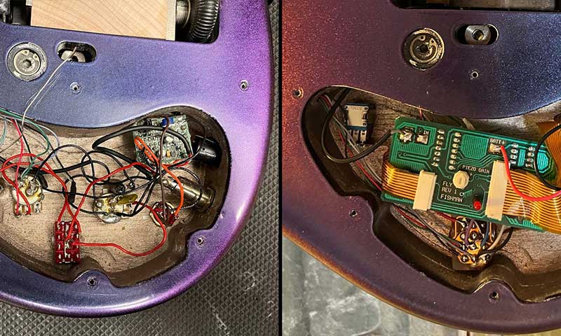 On the left, the patched point-to-point wiring. On the right, the original functionality restored through the installation of our adapted Flex PCB